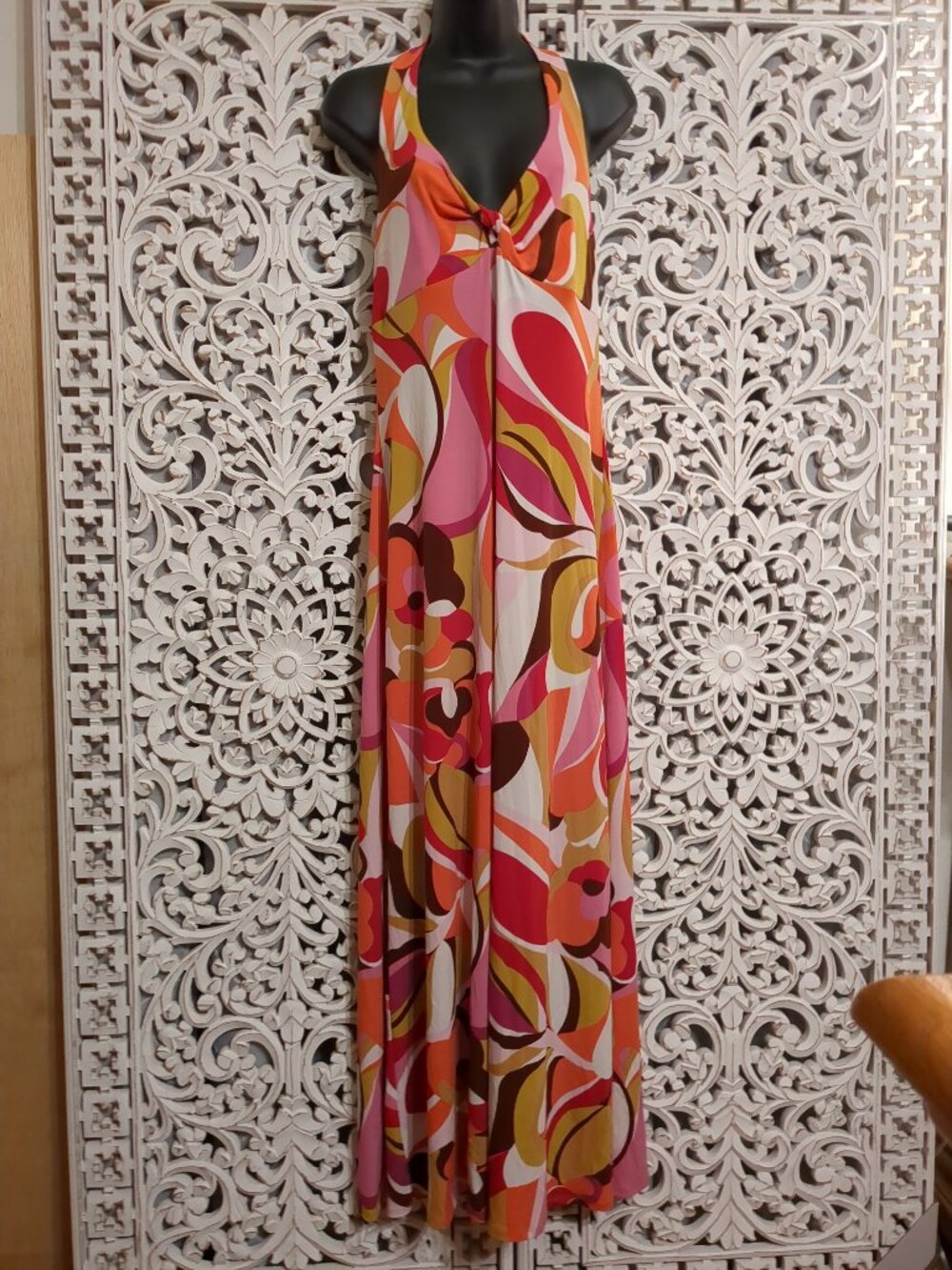 Size 12 Abstract Design Halter Top Maxi Dress